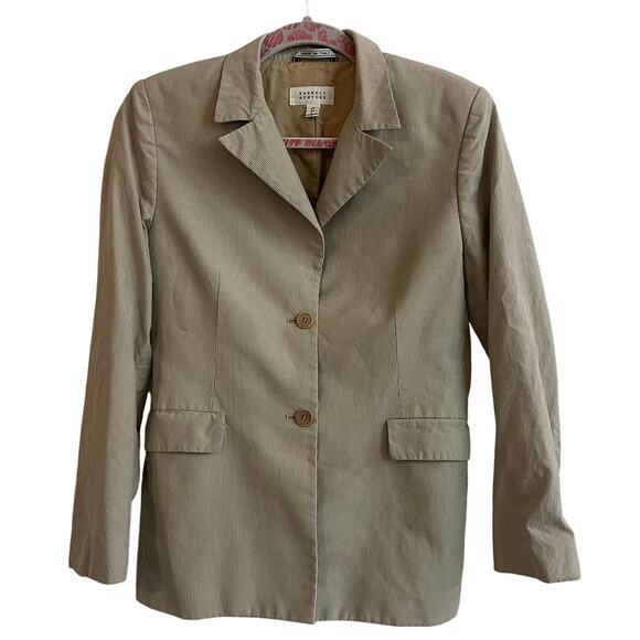 Barneys New York Women's Khaki Thin Pin Striped Blazer Size 42/8 Made in‎ Italy